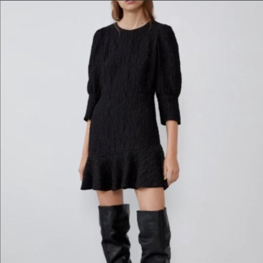 Zara Textured Weave Dress- Black - Picture 4 of 9